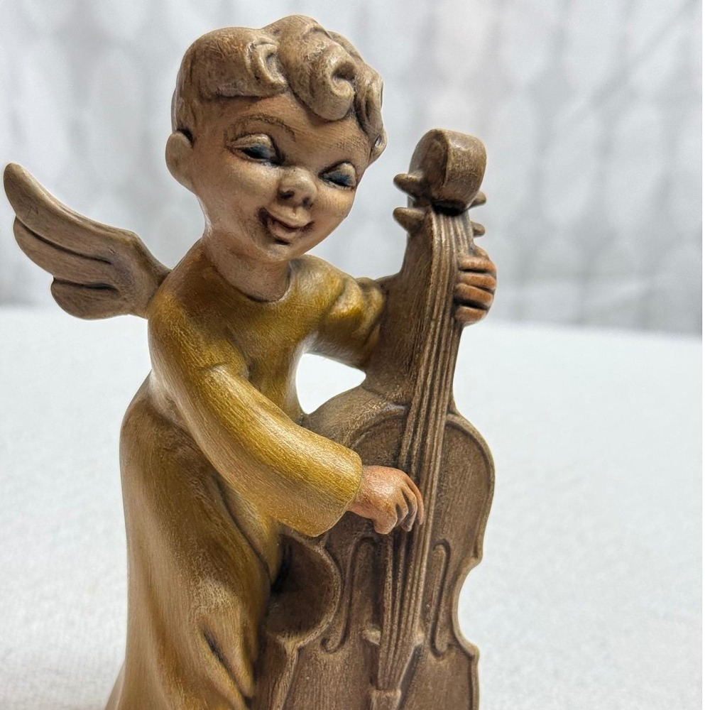 Vintage Holland Mold Angel with Cello Figurine Hand Painted Ceramic Christmas